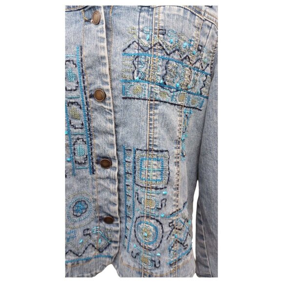 Hearts of Palm Blue Denim Jean Jacket Woman Size 8 Embroidered Beaded - Picture 3 of 16